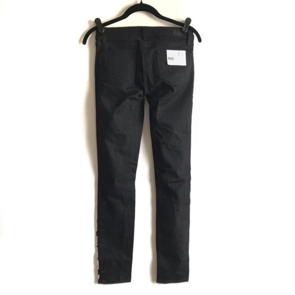 NWT Paige Emily Ultra Skinny Black Cream Appliqué Jeans Size 25 - Picture 3 of 10